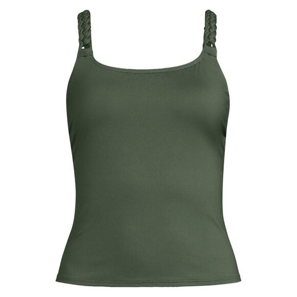 Land's End Tankini Top Macrame Straps deep olive green lightweight soft bra 8 - Picture 3 of 8